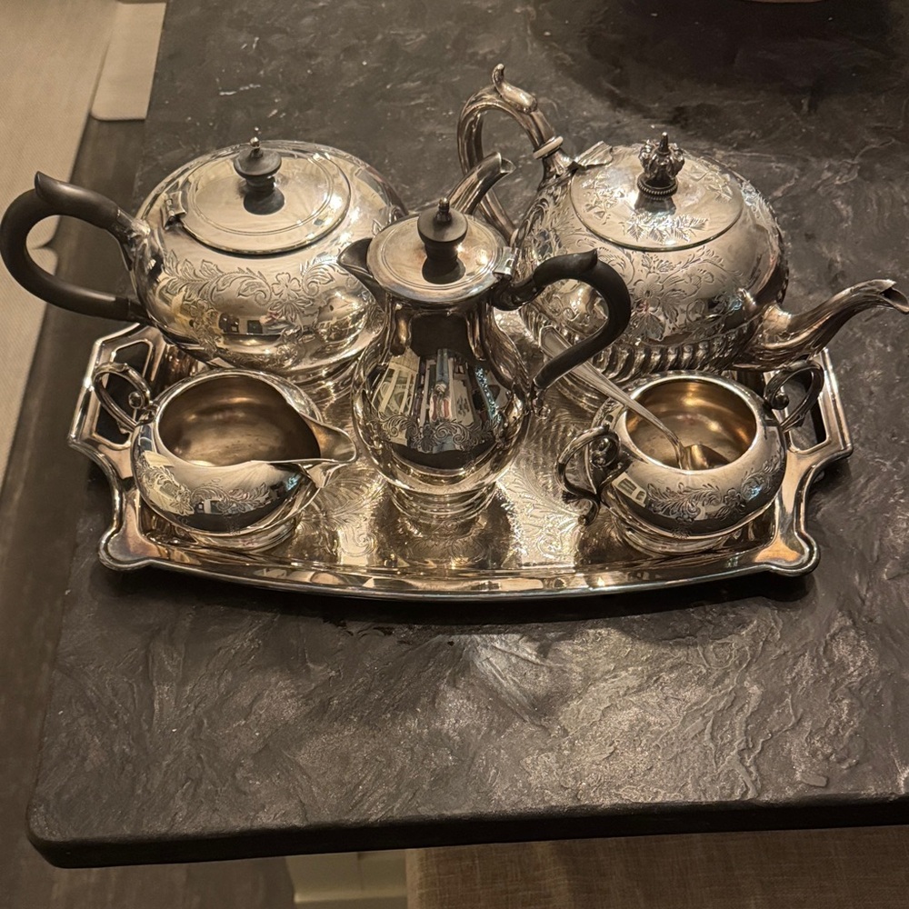 Elegant E.B.P.M Silver Plated Tea Set with Tray